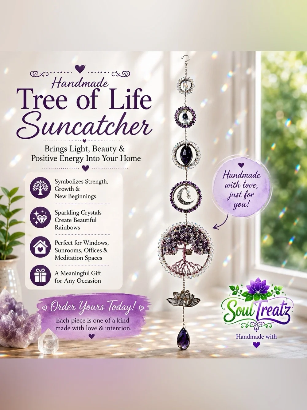 Purple Lotus Crystal Tree of Life Sun Catcher